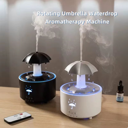 Rainbow Raindrop Aromatherapy Diffuser with Rotating Humidifier and 7-Color LED Lamp
