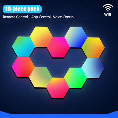 Hexagon RGB LED Light Panels for Gaming Rooms -with Musical Rhythm Sync, App Control 