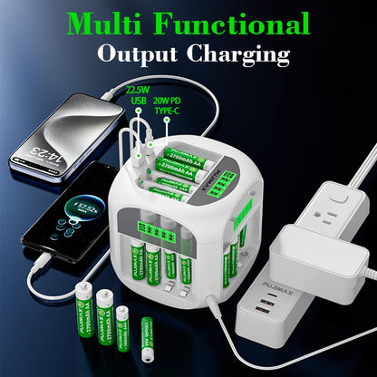 Pujimax 20-Slot Square charger for AA AAA 1.2V Ni-Mh-Ni-Cd Batteries with Rapid Charger Multi-Protection