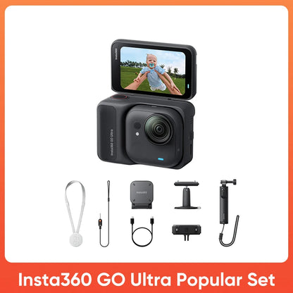 Insta 360 GO Ultra 4K 60FPS Magnetic Action Camera - 53g Ultra-Lightweight with 156° Field of View and 2.5" Flip Touchscreen
