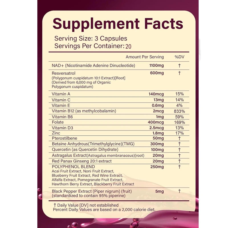 Hinyingli NAD Supplement Pure Organic Liposome Nad+Containing Resveratrol Enhances Nad+Anti-Aging, Energy, and Focus