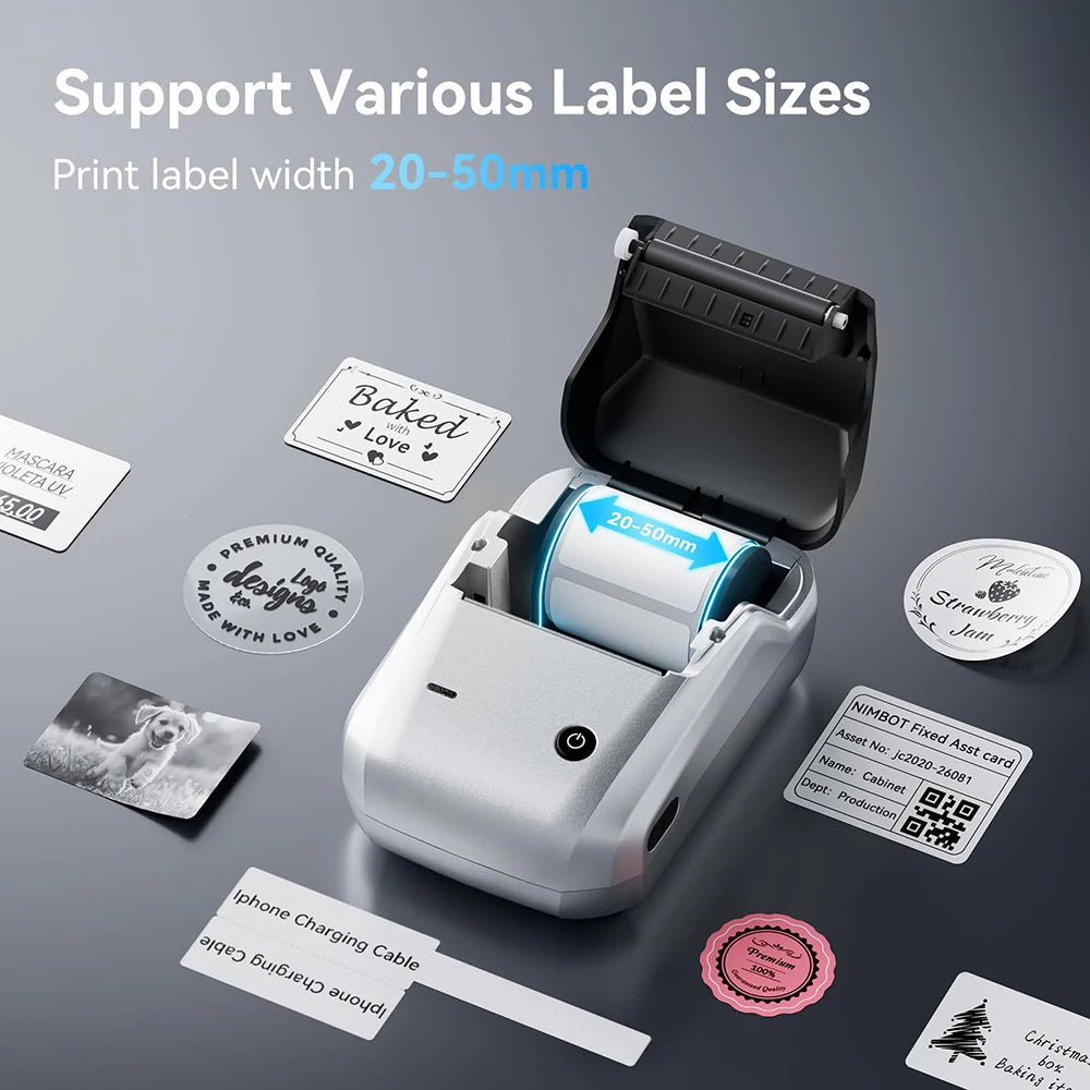 Nimbot B1 Portable Thermal Label Printer - 2 Inch Adhesive Sticker Maker with Bluetooth Connectivity for Smartphones and PCs