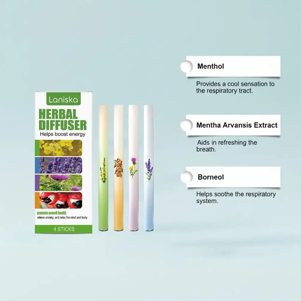 Laniska Herbal Diffuser Energy Boosting Aromatherapy Sticks - 4 Pack with Orangutan Mullein for Enhanced Breathing and Freshness