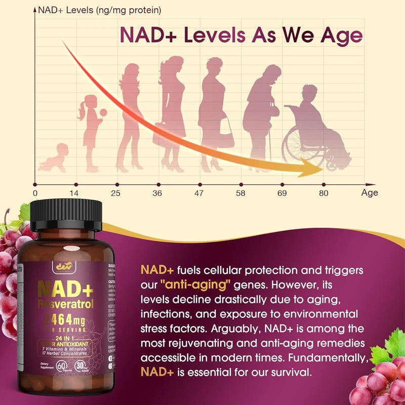 Hinyingli NAD Supplement Pure Organic Liposome Nad+Containing Resveratrol Enhances Nad+Anti-Aging, Energy, and Focus