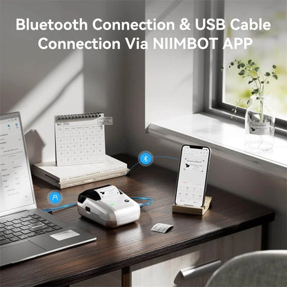 Nimbot B1 Portable Thermal Label Printer - 2 Inch Adhesive Sticker Maker with Bluetooth Connectivity for Smartphones and PCs