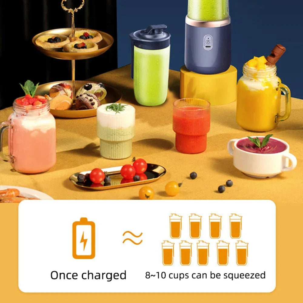 Portable Electric Juicer 6-Blade with USB Charging - 2 Travel Cups