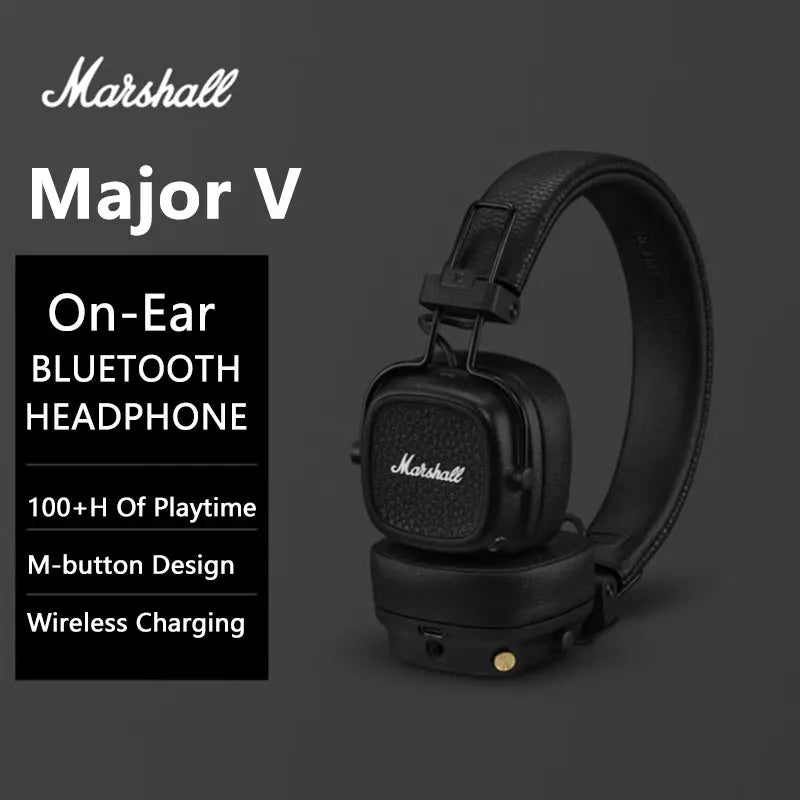 Marshall Major V5 Wireless Bluetooth Headphones with Microphone, Foldable Retro Design, Compatible with Bluetooth App