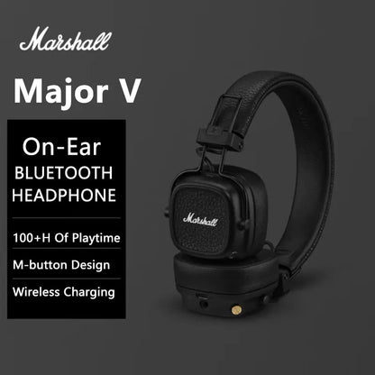 Marshall Major V5 Wireless Bluetooth Headphones with Microphone, Foldable Retro Design, Compatible with Bluetooth App