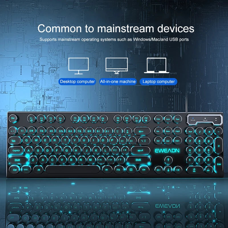 GX330 Retro Punk Wired Gaming Keyboard with RGB Backlighting, 104 Round Keycaps for Windows Laptops and PCs - Black