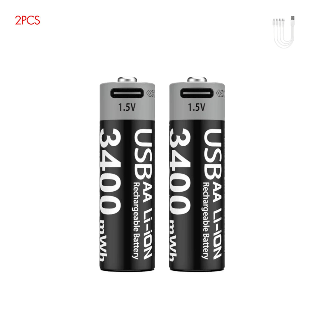 AAA and AA Rechargeable Batteries USB Lithium-Ion 3400Mwh 1.5V AA Rechargeable Batteries+1100Mwh 1.5V AAA Battery