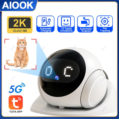 AIOOK  HD 2K Automatic Charging Robot Camera with 5G WIFI, Night Vision- Remote Viewing via TUYA App