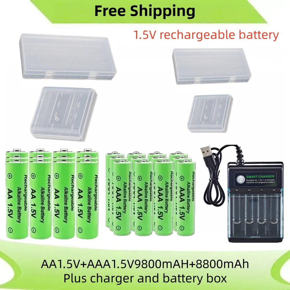 AA and AAA Rechargeable Battery 1.5V AA 9800Mah+Aaa 8800Mah+Charger for Computer Clock Radio Video Game Digital Camera AA AAA