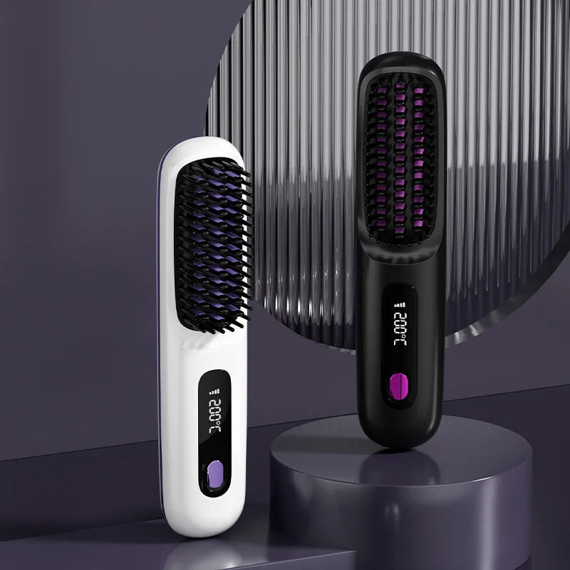 Portable Hair Straightening Comb with Anti-Scald Technology and Cordless USB Charging