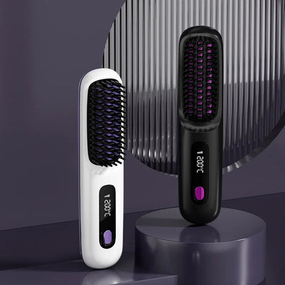 Portable Hair Straightening Comb with Anti-Scald Technology and Cordless USB Charging
