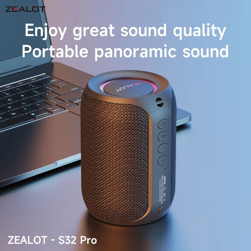 Zealot S32 Pro Bluetooth Waterproof Portable Subwoofer Speaker with Dual Pairing and 3600mAh Battery