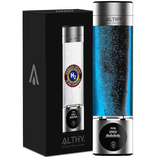 ALTHY Hydrogen Water Generator Bottle with Dupont SPE+PEM Dual Chamber, Ppb & Time & Battery Display, and H2 Inhalation Device