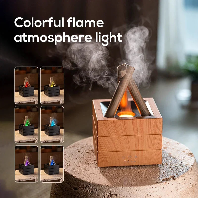 Ultrasonic Aroma Diffuser with Simulated Flame and LED Light - Bonfire Air Humidifier and Essential Oil Fogger