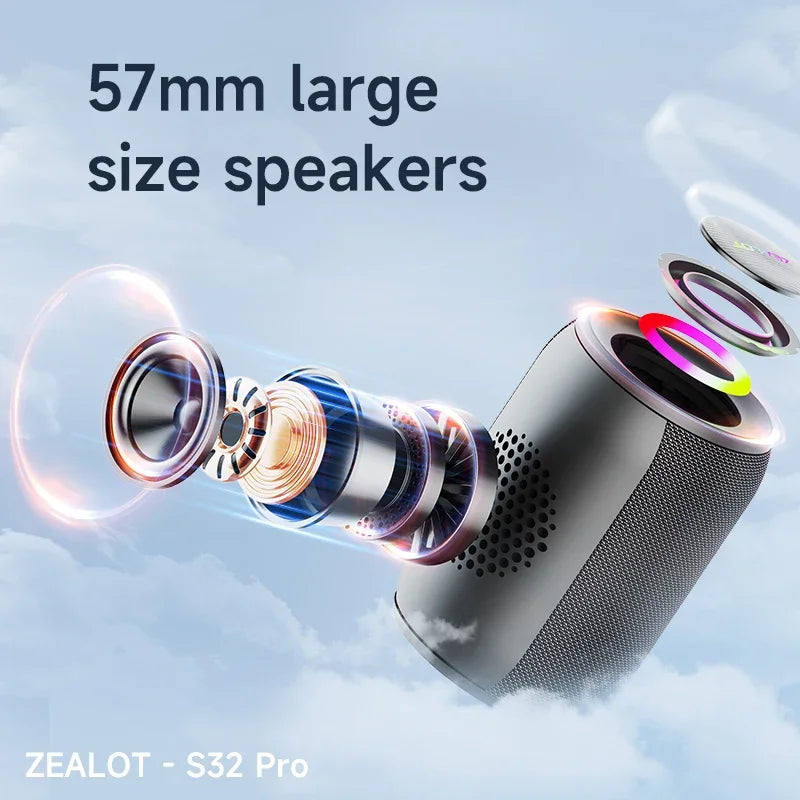 Zealot S32 Pro Bluetooth Waterproof Portable Subwoofer Speaker with Dual Pairing and 3600mAh Battery