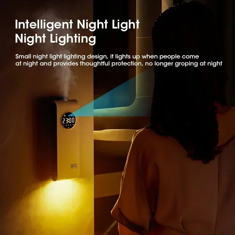 Wall-Mounted Aromatherapy Diffuser with Body Sensor, Deodorization Features, and Integrated Clock Light