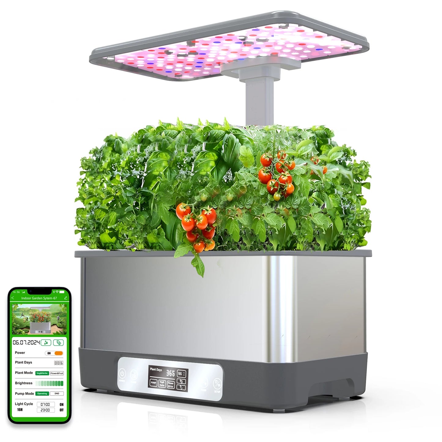 Indoor Hydroponic Garden System with 8-Pod Capacity and LED Grow Lights - Remote Controlled
