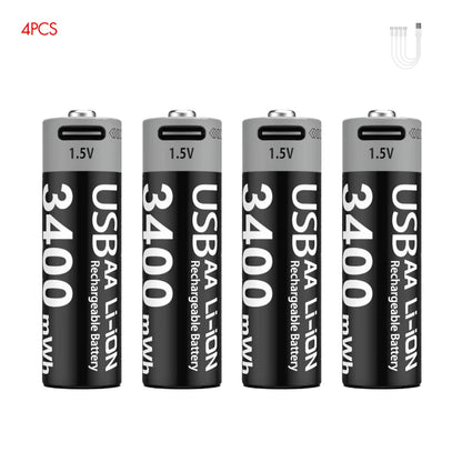 AAA and AA Rechargeable Batteries USB Lithium-Ion 3400Mwh 1.5V AA Rechargeable Batteries+1100Mwh 1.5V AAA Battery