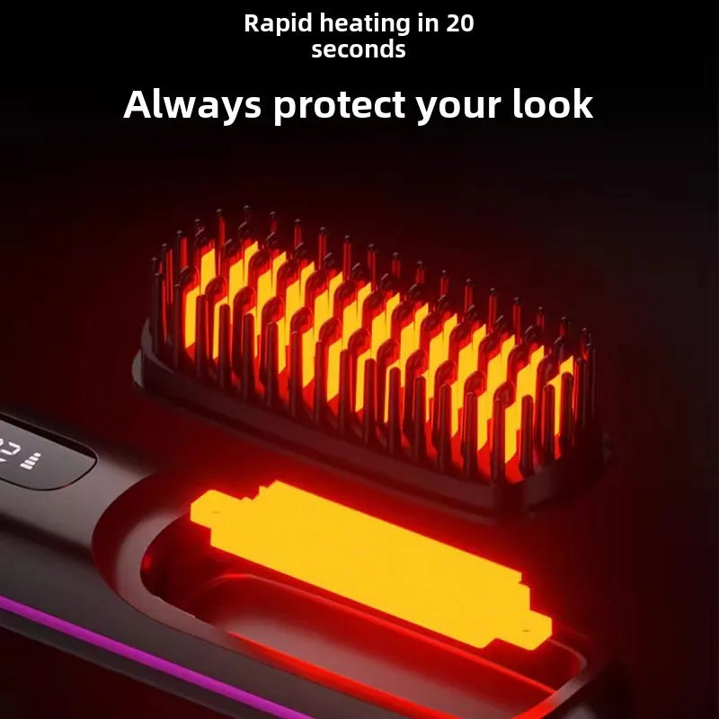Portable Hair Straightening Comb with Anti-Scald Technology and Cordless USB Charging