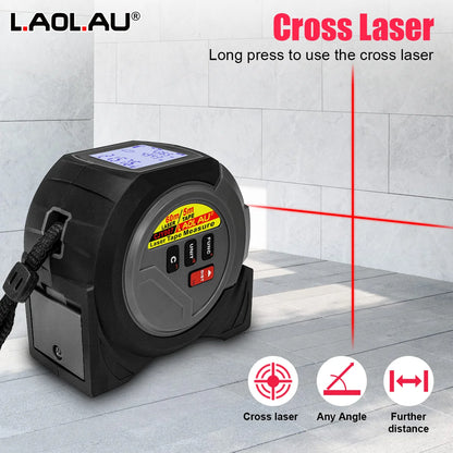 3-in-1 Laser Rangefinder with 5M Tape Measure and Handheld Laser Meter for Accurate Measurements and Cross Line Laser Level