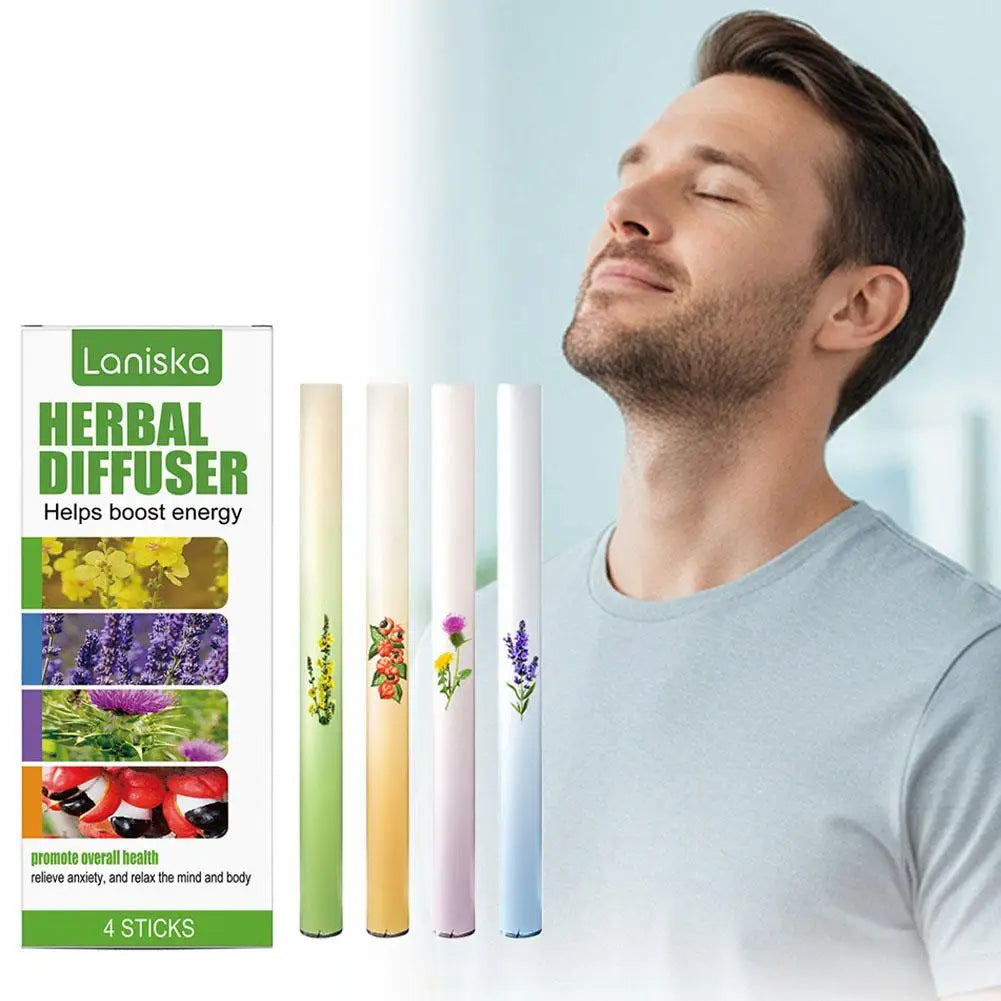 Laniska Herbal Diffuser Energy Boosting Aromatherapy Sticks - 4 Pack with Orangutan Mullein for Enhanced Breathing and Freshness