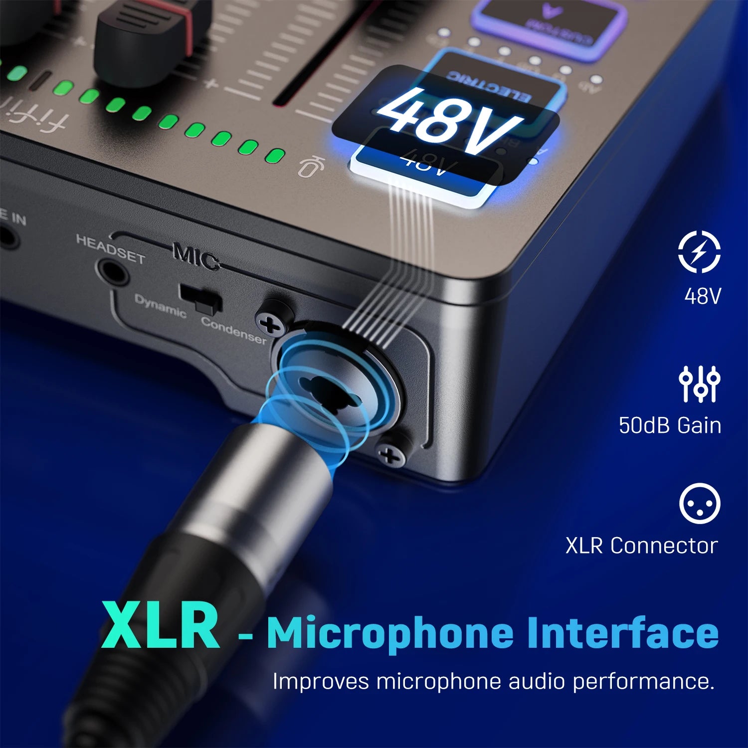 Audio Mixer Professional 4-Channel RGB with XLR Microphone Interface for Gaming, Podcasting, and Streaming - Ampligame SC3