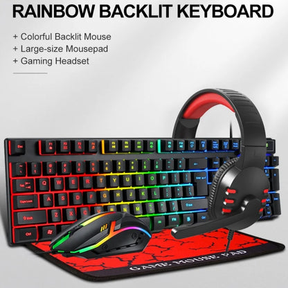 TF800 4-in-1 Gaming Combo: Wired Mouse, Keyboard, Earphones, and Extra-Large LED Rainbow Backlit Mousepad for PC and Laptop