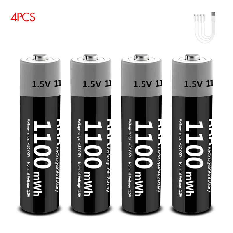 AAA and AA Rechargeable Batteries USB Lithium-Ion 3400Mwh 1.5V AA Rechargeable Batteries+1100Mwh 1.5V AAA Battery