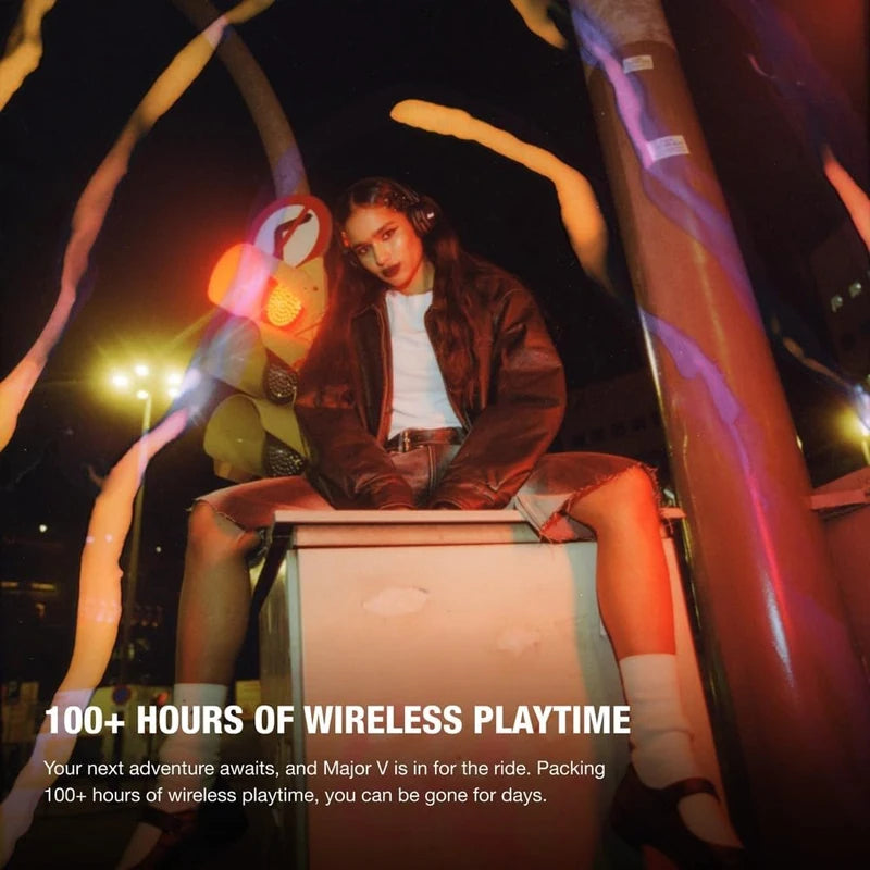 Marshall Major V5 Wireless Bluetooth Headphones with Microphone, Foldable Retro Design, Compatible with Bluetooth App