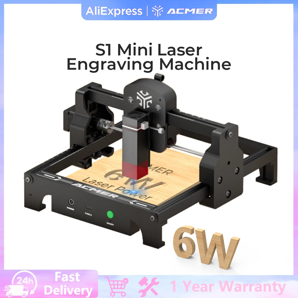 Acmer S1 6W Portable Mini Laser Engraver and Cutter for Wood, Leather, and Acrylic - Ideal for DIY Logo Projects and Beginners