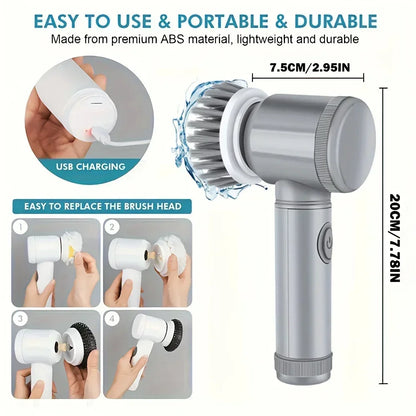 Cordless Electric Spin Scrubber with 6 Interchangeable Brush Heads for Efficient Cleaning