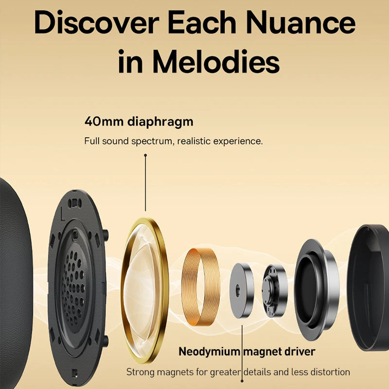 Baseus Bowie D05 Wireless Headphones with 3D Spatial Audio, Bluetooth 5.3, 40mm Drivers, Foldable Over-Ear Design, 70 Hours Battery Life