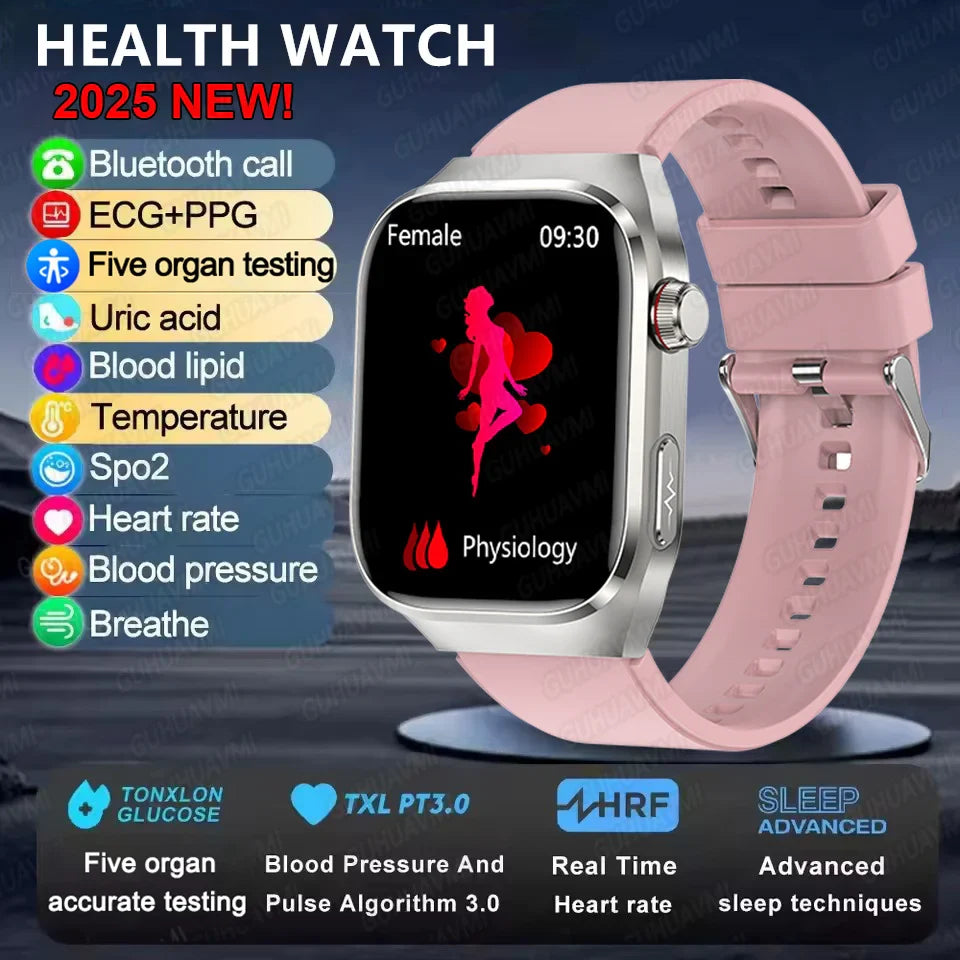 Smart Watch 2025 with Micro Physical Examination ECG, Uric Acid and Body Fat Monitoring, Bluetooth Calling