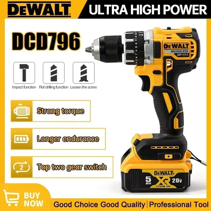 DeWalt DCD796 2025 Cordless Brushless Electric Drill - 2000 RPM Adjustable Speed Impact Driver with Rechargeable Power Tools