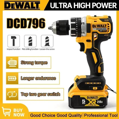 DeWalt DCD796 2025 Cordless Brushless Electric Drill - 2000 RPM Adjustable Speed Impact Driver with Rechargeable Power Tools