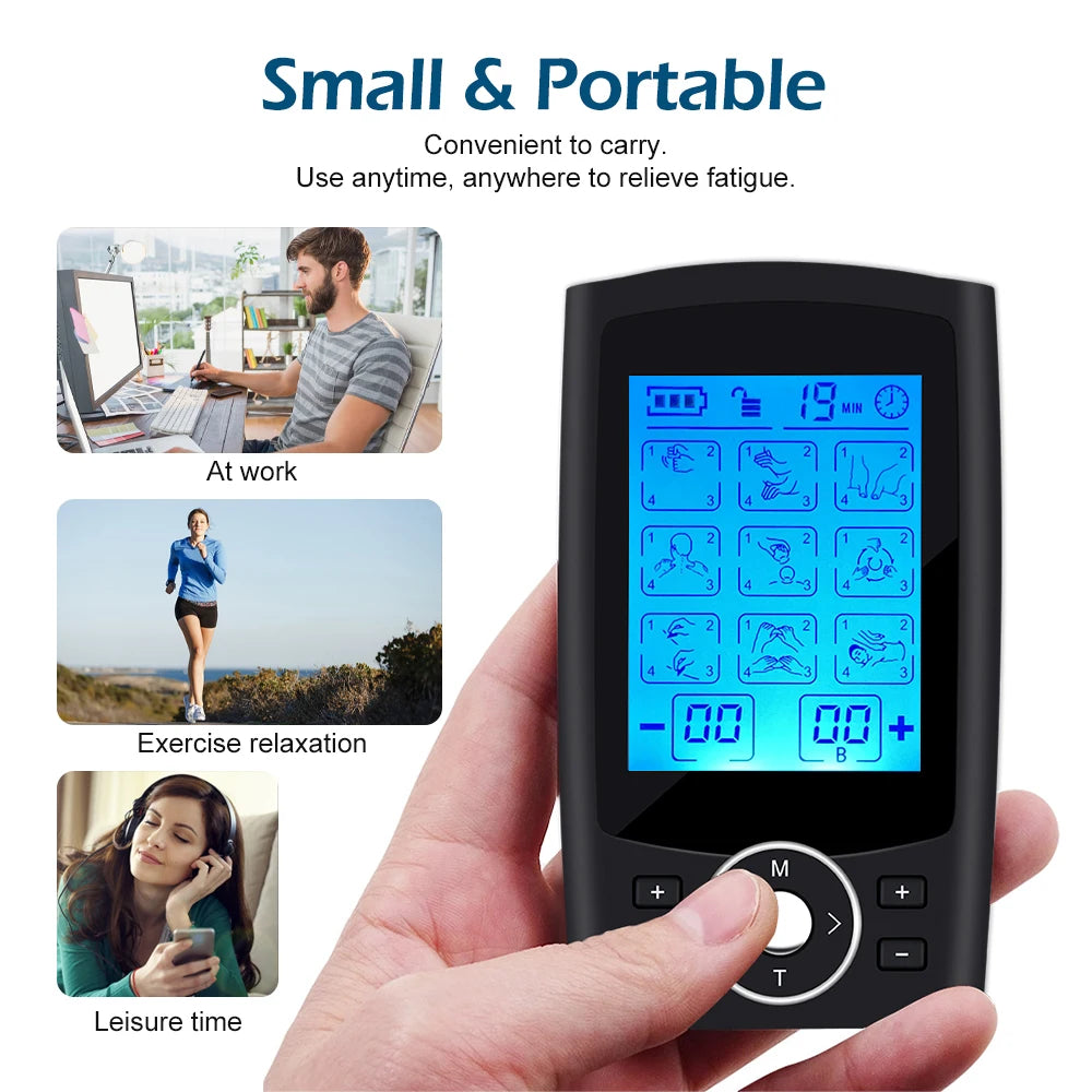 Electric Muscle Stimulation (EMS) Therapy Device with 36 Modes, 20 Intensity Levels, Adjustable Lightweight Design, and LCD Display for Pain Relief