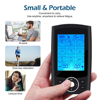 Electric Muscle Stimulation (EMS) Therapy Device with 36 Modes, 20 Intensity Levels, Adjustable Lightweight Design, and LCD Display for Pain Relief