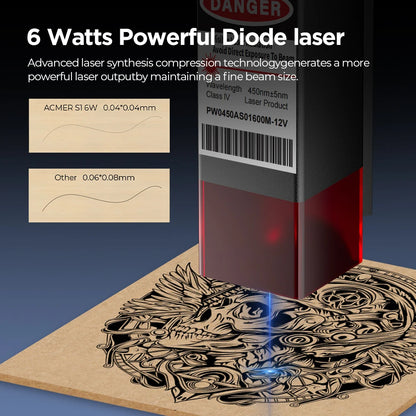 Acmer S1 6W Portable Mini Laser Engraver and Cutter for Wood, Leather, and Acrylic - Ideal for DIY Logo Projects and Beginners
