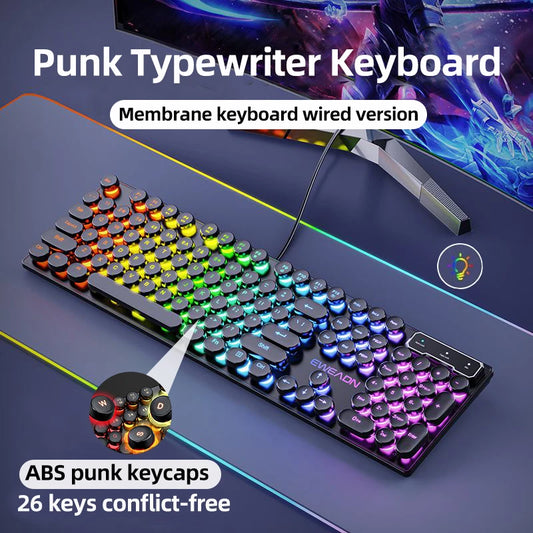 GX330 Retro Punk Wired Gaming Keyboard with RGB Backlighting, 104 Round Keycaps for Windows Laptops and PCs - Black