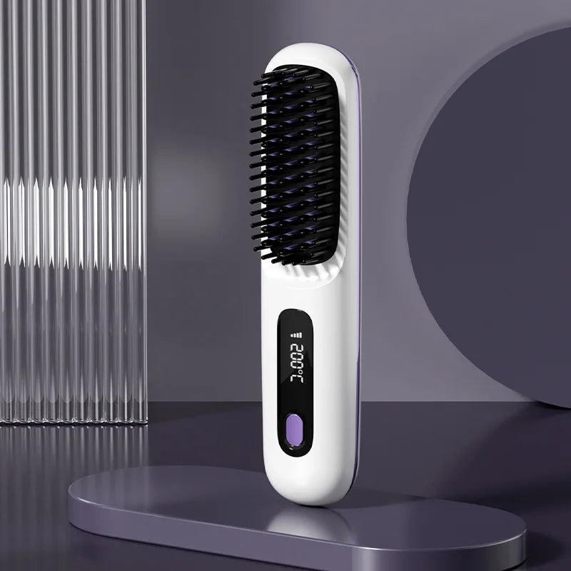 Portable Hair Straightening Comb with Anti-Scald Technology and Cordless USB Charging