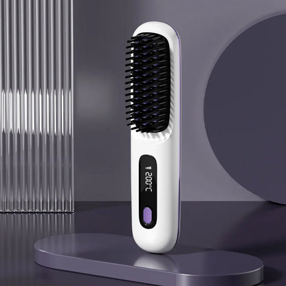 Portable Hair Straightening Comb with Anti-Scald Technology and Cordless USB Charging