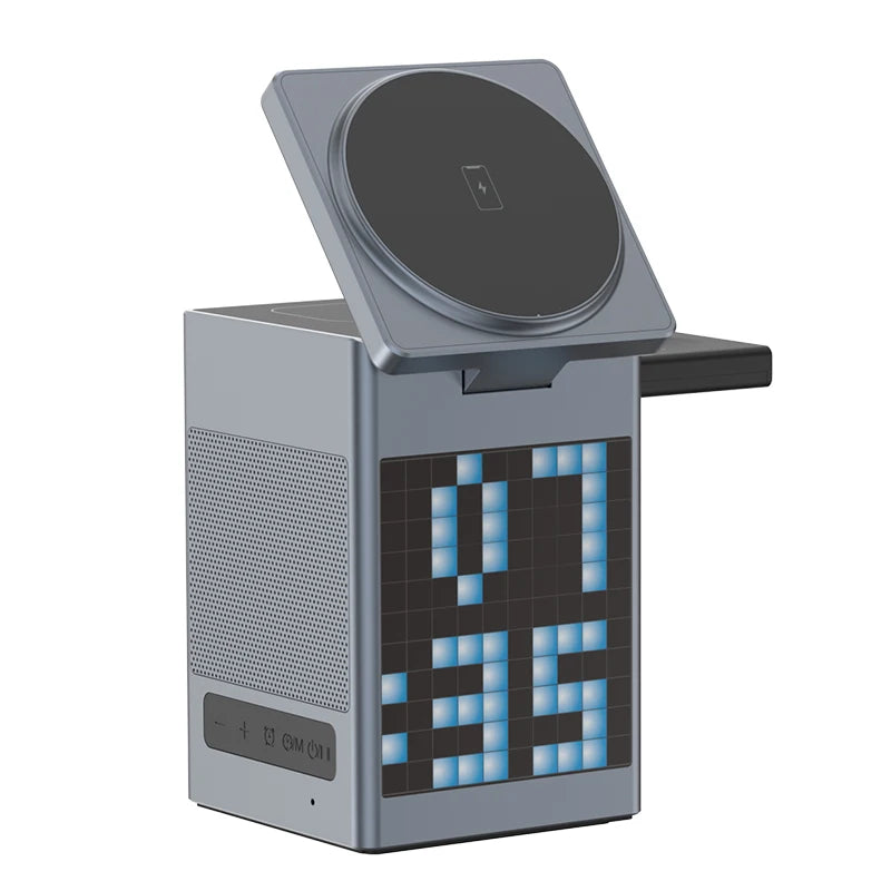 6-in-1 Magnetic Wireless Charging Stand with Bluetooth Speaker and Alarm Clock for MagSafe 