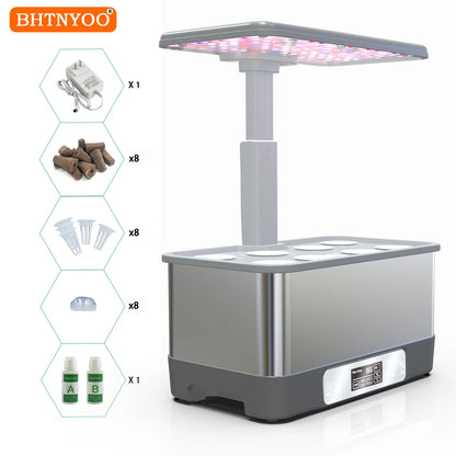 Indoor Hydroponic Garden System with 8-Pod Capacity and LED Grow Lights - Remote Controlled