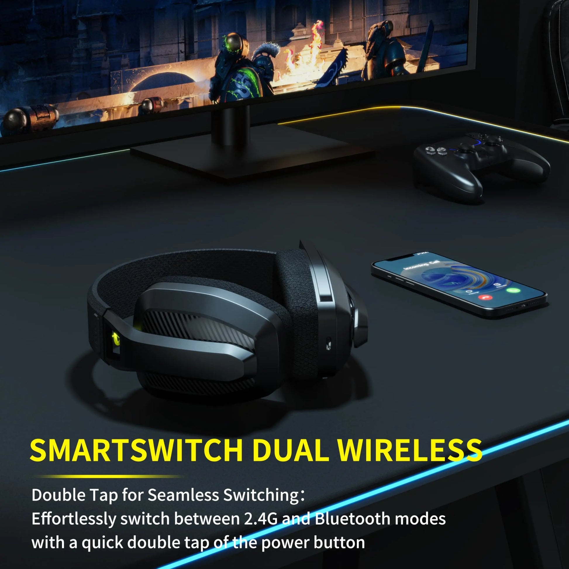 BW06 2.4GHz Wireless Gaming Headset with Microphone for PS5, PS4, PC, Mac, and Bluetooth Gaming Devices