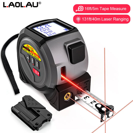 3-in-1 Laser Rangefinder with 5M Tape Measure and Handheld Laser Meter for Accurate Measurements and Cross Line Laser Level
