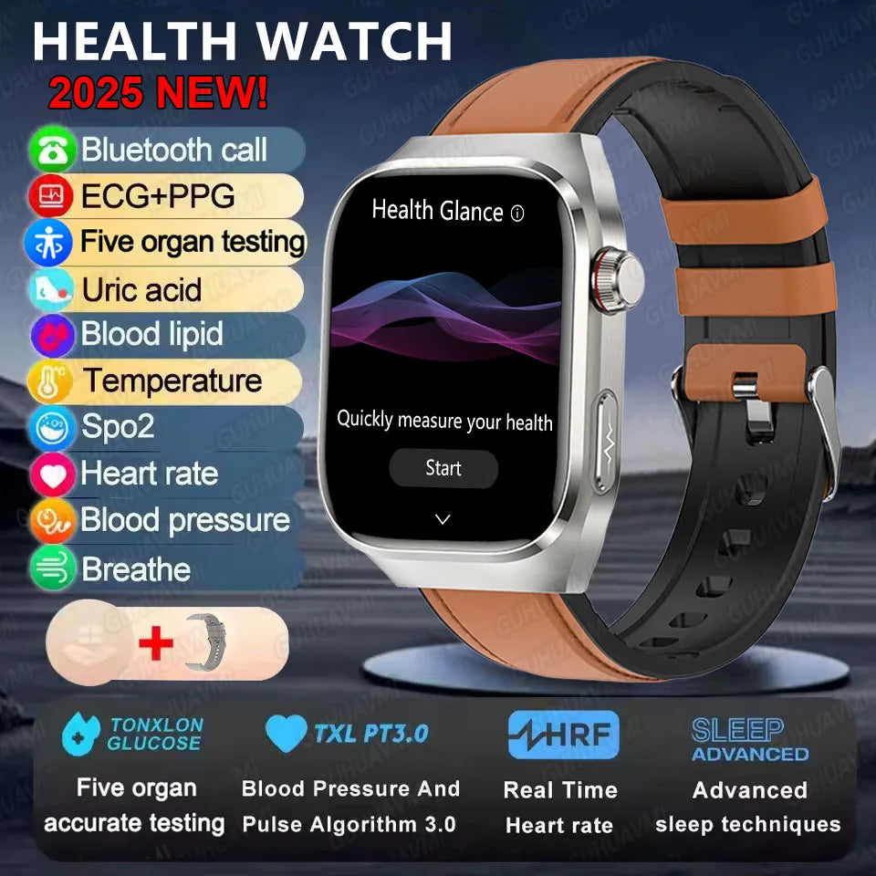 Smart Watch 2025 with Micro Physical Examination ECG, Uric Acid and Body Fat Monitoring, Bluetooth Calling