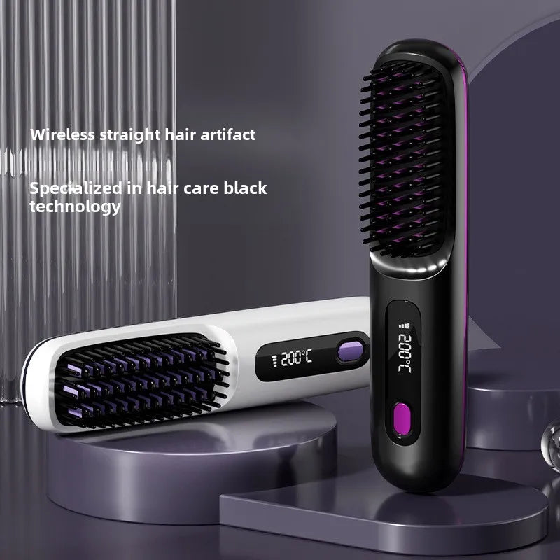 Portable Hair Straightening Comb with Anti-Scald Technology and Cordless USB Charging